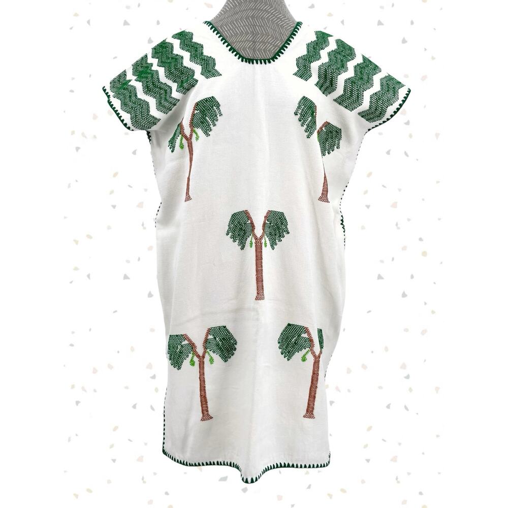 Pippa Holt White Huipil Kaftan Realistic Green Palms No 634 Tropical Beach Dress
